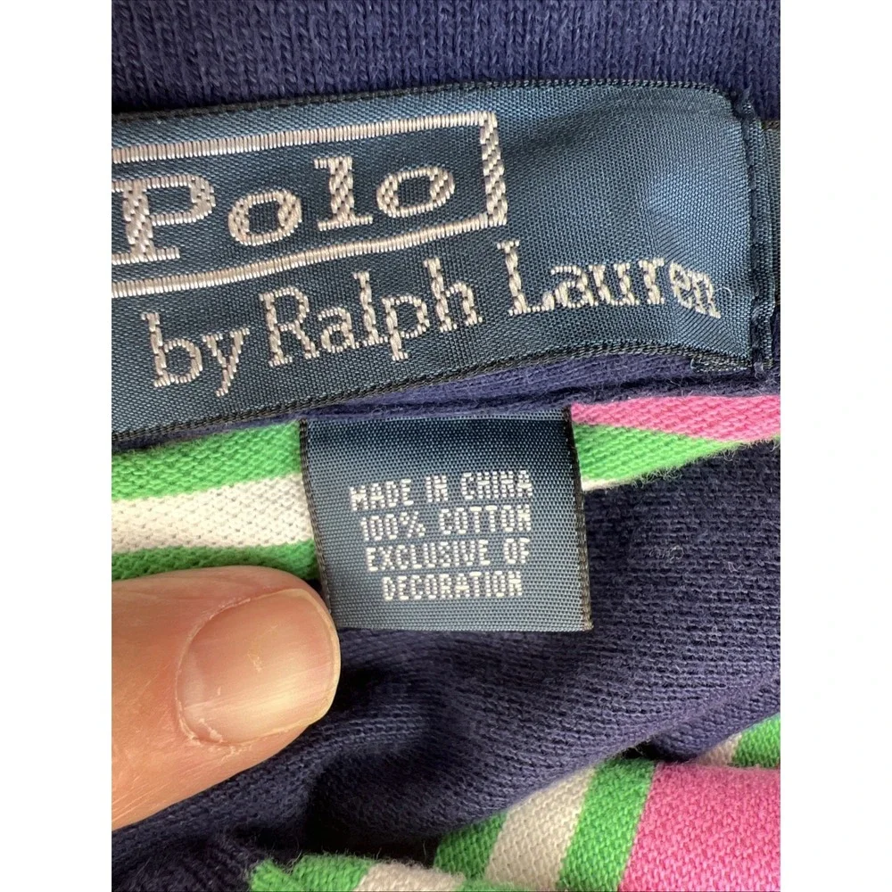 Polo by Ralph Lauren Blue Tag Polo XXL Prep Navy Pink Multi Stripe Y2K Prep VTG